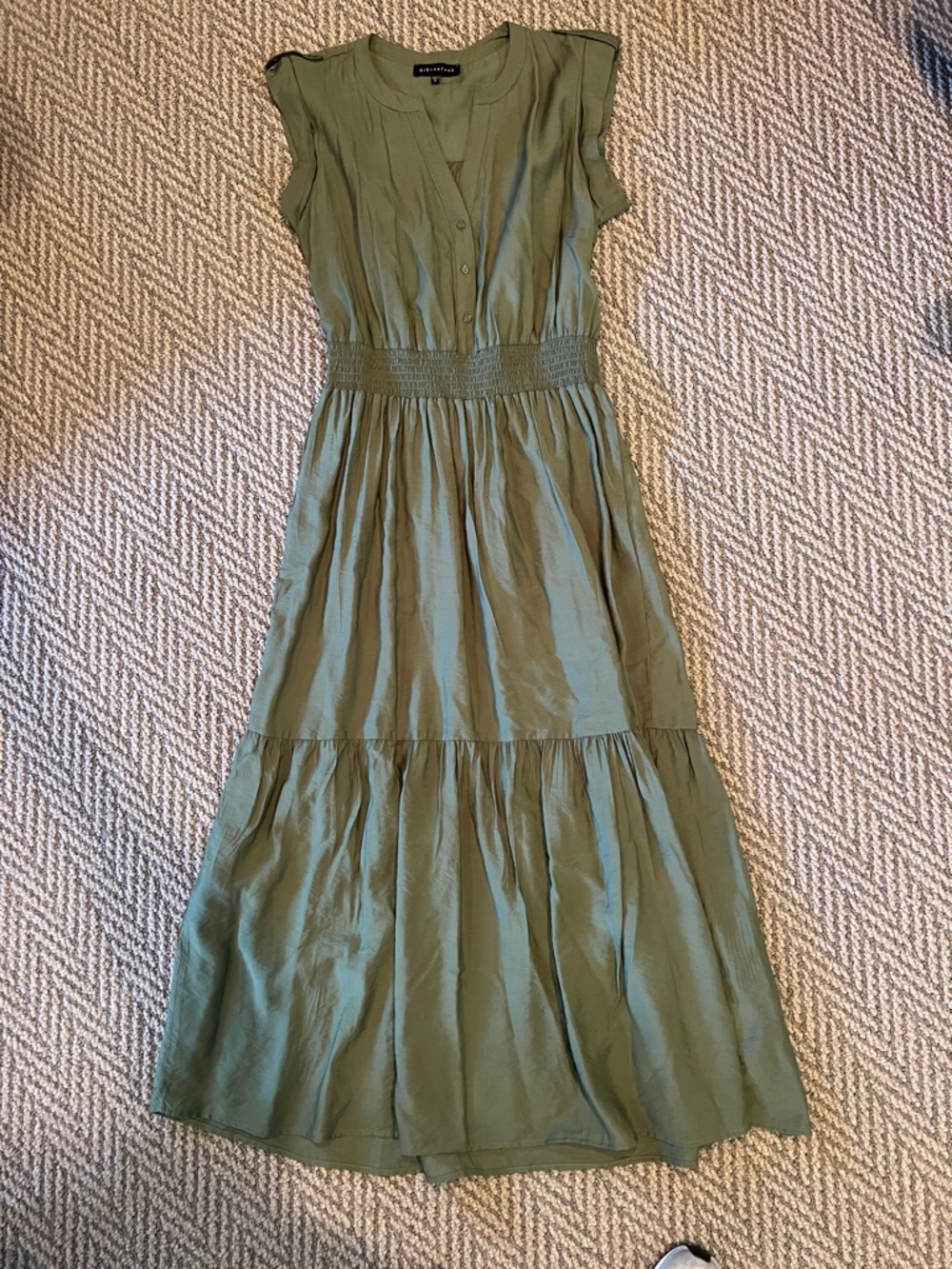 Gibson Olive Green Smocked-Waist Maxi Dress